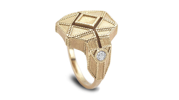 Geometric shaped milgrain ring with diamonds - shiri tam fine jewelry