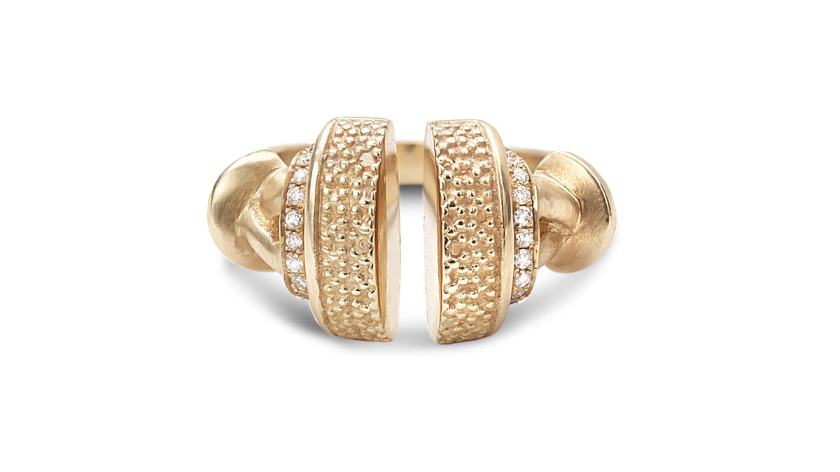 Open double texture ring with diamonds – Shiri Tam Fine Jewelry