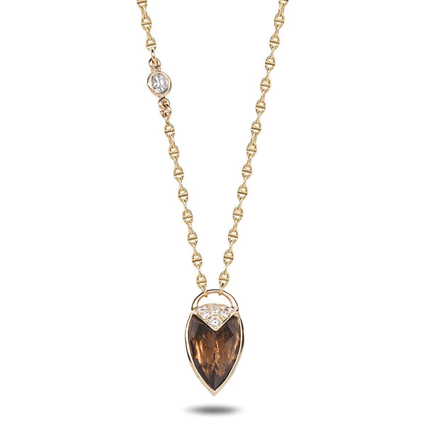 Smoky Quartz facets shield necklace with diamonds - shiri tam fine jewelry