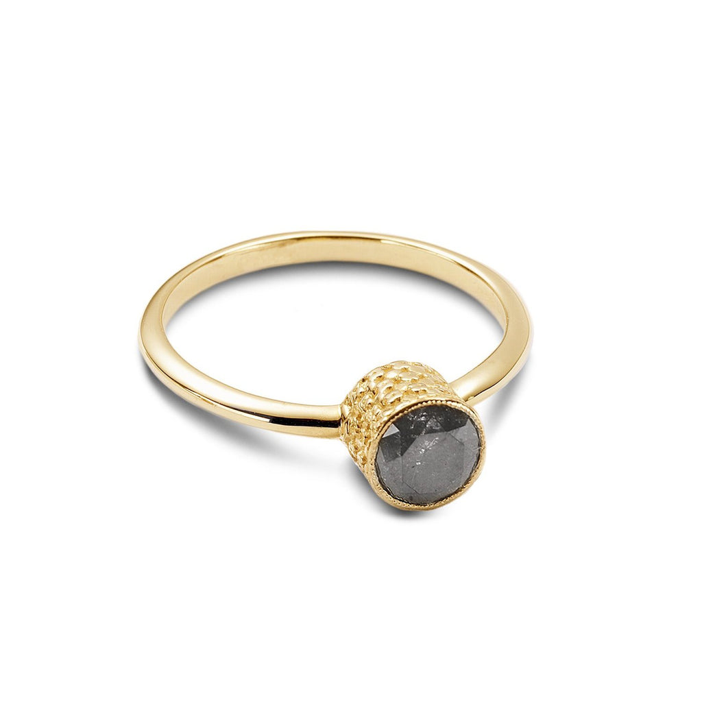 Emgagement texture ring with dark gray diamond. - shiri tam fine jewelry